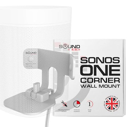 Sound Bass ONE Corner Wall Mount Bracket - Low Profile, White, Single (1pc) | Compatible with Sonos ONE, ONE Gen 2, ONE SL & PLAY1 Speaker, Fixed Position, Single (1pc), Designed In The UK - color: White