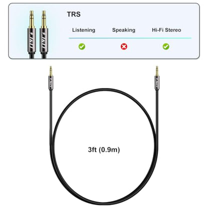 J&D AUX Cord, 3.5mm Male to Male Auxiliary Audio Cable, Gold Plated [Copper Shell] [Heavy Duty] 1/8" TRS Male to Male Stereo Audio Cable Compatible for Headphone, Car, Tablets, Speakers (3 Feet) - size: 3 Feet