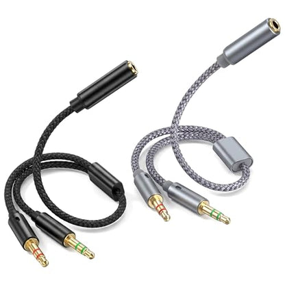 2PCS Headphone Mic Splitter, 3.5mm TRRS Female to Dual Male TRS Adapter