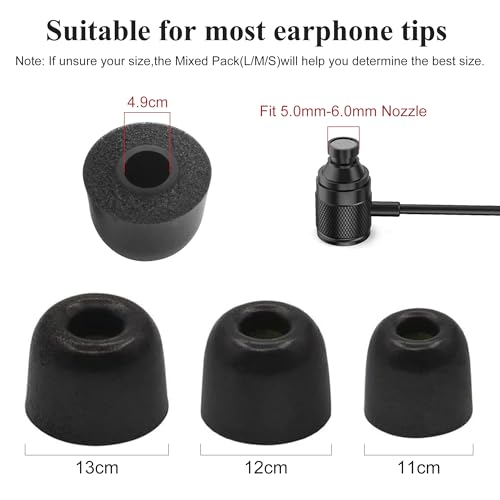 6 Pairs Memory Foam Earbud Tips Slow-Rebound Foam Earbud Tips Fits for 5mm-6mm in-Ear Earphones Blocking Noise Earbuds Tips with Storage Box S/M/L 3 Sizes Ear Replacement Tips (Inner 4.9mm, Black) - size: S/M/L (Inner size: 4.9mm)