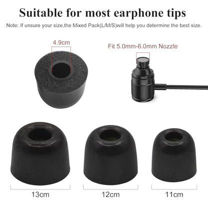 6 Pairs Memory Foam Earbud Tips Slow-Rebound Foam Earbud Tips Fits for 5mm-6mm in-Ear Earphones Blocking Noise Earbuds Tips with Storage Box S/M/L 3 Sizes Ear Replacement Tips (Inner 4.9mm, Black) - size: S/M/L (Inner size: 4.9mm)