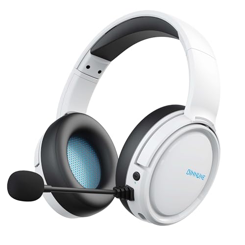 BINNUNE Wireless Gaming Headset — 2.4GHz Low-Latency USB Dongle + Bluetooth, 50mm Drivers 7.1 Surround, Noise-Cancelling Mic, 40H Battery — Over Ear Wireless Headphones for PS5, PC, Laptop, White - color: White