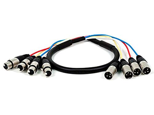 Monoprice 4-Channel XLR Male to XLR Female Snake Cable Cord - 3 Feet- Black/Silver with Metal Connector Housings Plastic and Rubber Cable Boots - size: 3 Feet
