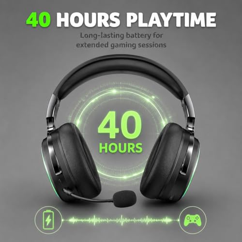 syndesmos 2.4GHz Wireless Gaming Headset for PS5, PC, PS4 | RGB Light, 40 HR Battery, 7.1 Surround Sound, Low Latency Bluetooth 5.4 Gaming Headphones with Mic Black