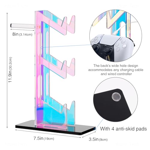NiHome Controller Holder Headphone Stand 3-Tier Iridescent Acrylic Gaming | Headset Mount With Anti-Slip Base, Cable Holes, Universal For PS5 Xbox Switch, Desk Organizer, Gamer Gifts - size: Iridescent 3-Tier