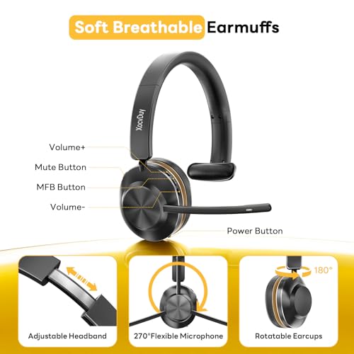 Bluetooth Headset, Wireless Headset with Mic for Work, Bluetooth 5.3, Wireless Headphones with AI Noise Cancelling Microphone (Clear Calls & Mic Mute), USB Dongle, for Computer/PC/Laptop/Zoom - color: Black