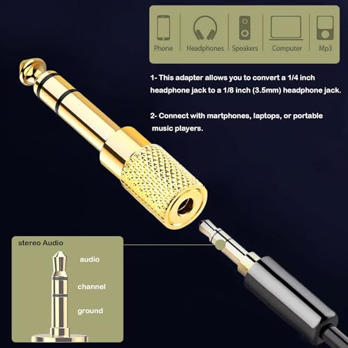 1/4" to 3.5mm Adapter, Female 3.5mm to Male 1/4 inch Headphone Jack Adapter for Headphones, Amplifier, Electric Guitar, Tablet - 2 Pack - size: 2-Pack