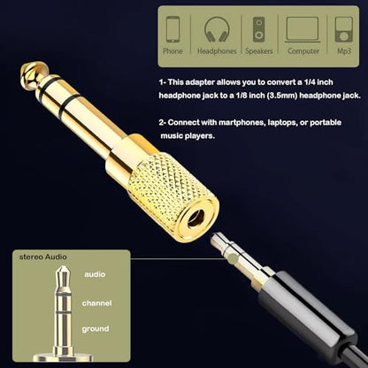 1/4" to 3.5mm Adapter, Female 3.5mm to Male 1/4 inch Headphone Jack Adapter for Headphones, Amplifier, Electric Guitar, Tablet - 2 Pack - size: 2-Pack