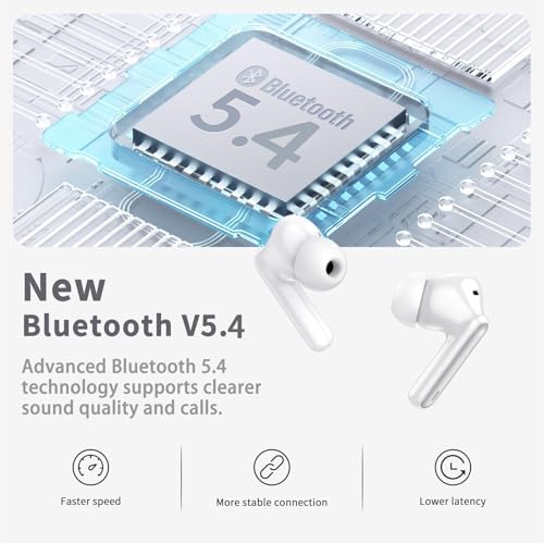 Wireless Earbuds, Bluetooth 5.4 Headphones in Ear with 4 ENC Noise Cancelling Mic, New Wireless Earphones HiFi Stereo Deep Bass 40H Playtime, In-Ear Bluetooth Earbuds LED Display IP7 Waterproof, White - color: White