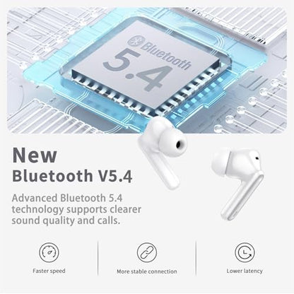 Wireless Earbuds, Bluetooth 5.4 Headphones in Ear with 4 ENC Noise Cancelling Mic, New Wireless Earphones HiFi Stereo Deep Bass 40H Playtime, In-Ear Bluetooth Earbuds LED Display IP7 Waterproof, White - color: White