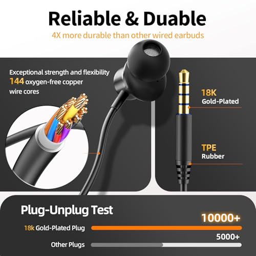 ENC Noise Cancelling Wired Earbuds, Hybrid Driver Wired Headphones with 3.5mm Jack, Microphone Hands-Free Calls in-Ear Headphones for iPhone 16/15/PC