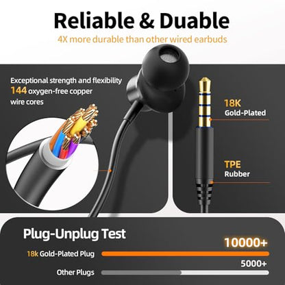 ENC Noise Cancelling Wired Earbuds, Hybrid Driver Wired Headphones with 3.5mm Jack, Microphone Hands-Free Calls in-Ear Headphones for iPhone 16/15/PC