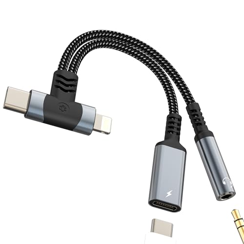 USB C 라이트닝 to 3.5mm 어댑터 아이폰 17 16 15 14 13 프로 맥스 (2in1) 충전기 오디오 헤드폰 잭 스플리터 Aux 케이블 타입 C 포트 커넥터 아이패드 동글용 삼성 갤럭시와 호환