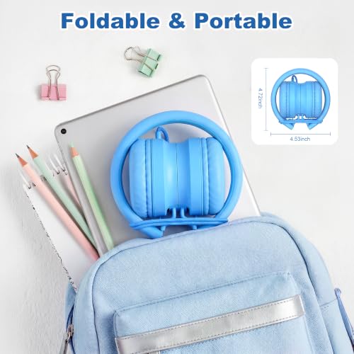 AILIHEN Kids Headphones for School with Mic, 93dB Volume Limited, SkyBlue | Wired On Ear Headphones for Kids Girls, Foldable Lightweight Headphone for Classroom Learning & Entertainment Travel Computer - color: Sky Blue
