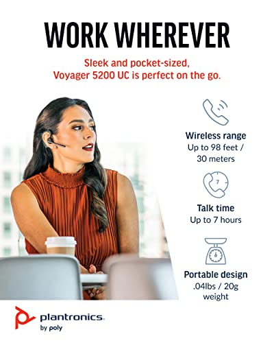 Poly Voyager 5200 UC Wireless Headset & Charging Case (Plantronics) - Single-Ear Headset w/Noise-Canceling Mic - Connect Mobile/Mac/PC via Bluetooth - Works w/Teams, Zoom