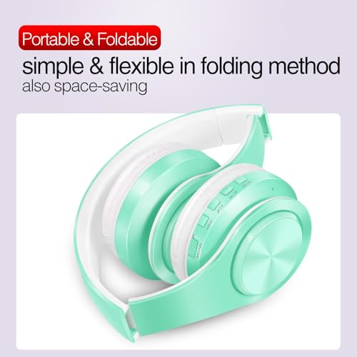 RAT TAIL V5.3 Bluetooth Headphones Over-Ear, Foldable Wireless and Wired Stereo Headset Micro SD/TF, FM for Cell Phone,PC,Soft Earmuffs &Light Weight for Prolonged Wearing (Green) - color: Green