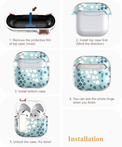TATOFY Cover for AirPods Pro 4th Generation Case with Lock Clip Cleaner Kit Slim Hard AirPod 4 Lock Case Compatible with MagSafe (Cyan) - color: Cyan, size: AirPods 4th Gen
