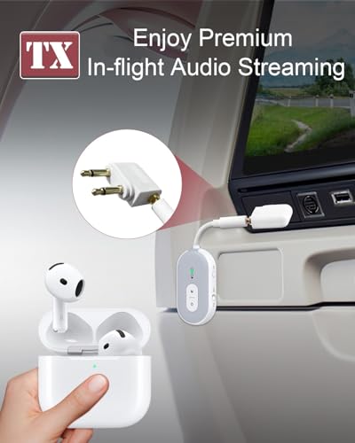 LOFICOPER Bluetooth Transmitter Receiver, Airplane Wireless Adapter with aptX Adaptive, Audio AUX Bluetooth 5.3 Receiver for TV, Supports to 2 Headphones with Low Latency for Airline, TV, Car