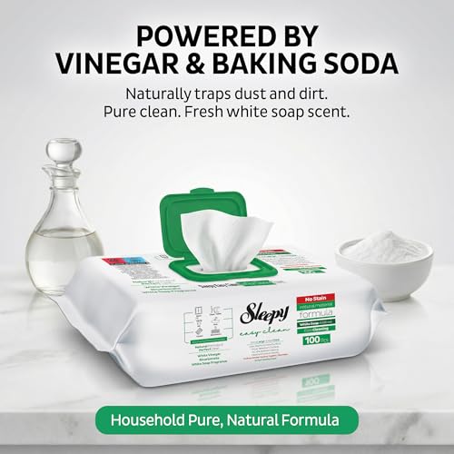 Sleepy Easy Clean XL Multi Surface Cleaning Wipes (100 Count) – Natural Vinegar & Baking Soda Formula – Jumbo 8"x8" All Purpose Wet Wipes for Kitchen, Bathroom, Glass & Electronics – No Streak - size: 1 Count (Pack of 100)