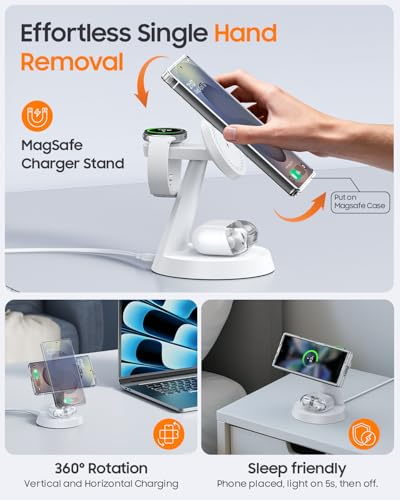 Meifigno Magnetic Wireless Charger for Samsung, 3 in 1 Charging Station Compatible with MagSafe Samsung Charger for Galaxy S26 Ultra S25 Z Fold7/Flip7, Charger Stand for Galaxy Watch Ultra 8 7, White - color: WHITE