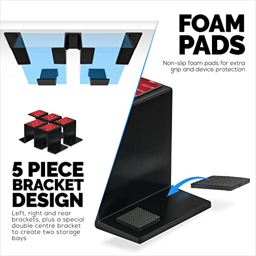BRAINWAVZ Twin Under Desk Laptop & Device Holder Mount, Adhesive & Screw in, Devices Upto 3" Like Small Computers Laptops MacBook Surface Keyboard Routers Modems Cable Box Network Switch & More. - color: Black 2 pack