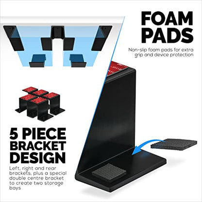 BRAINWAVZ Twin Under Desk Laptop & Device Holder Mount, Adhesive & Screw in, Devices Upto 3" Like Small Computers Laptops MacBook Surface Keyboard Routers Modems Cable Box Network Switch & More. - color: Black 2 pack