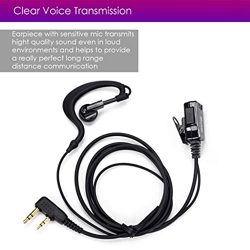 Remtise 2 Pack Single Wire Earhook Earpiece with Mic for Baofeng UV-5R Walkie Talkies, Headset and PTT Compatible 2 Way Radios Brands Baofeng and Kenwood, Puxing, Wouxun (Black) - color: Black