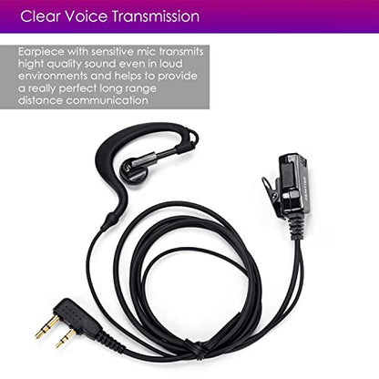 Remtise 2 Pack Single Wire Earhook Earpiece with Mic for Baofeng UV-5R Walkie Talkies, Headset and PTT Compatible 2 Way Radios Brands Baofeng and Kenwood, Puxing, Wouxun (Black) - color: Black