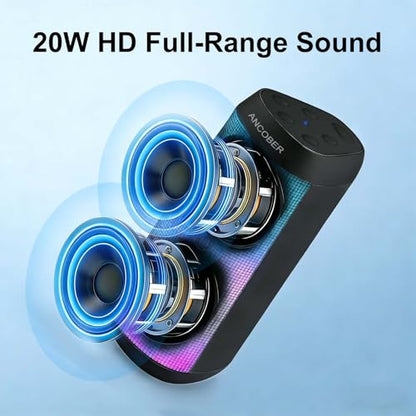 Bluetooth Speaker, Portable Wireless, 20W HD Stereo Loud Sound, 8 Modes LED Light Show, 30H Playtime, IPX4 Waterproof, TWS Pairing, Built-in Mic, BT5.3, for Outdoor, Party, Travel, Home, Ideal Gifts