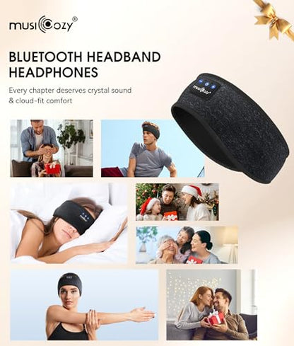MUSICOZY Bluetooth 5.4 Sleep Headphones Headband Sports Wireless Audio | Earbuds 2 in 1 Design with Breathable Stretch Fabric, HD Stereo Sound Speakers for Workout Yoga Running, Nighttime Sleep Use - color: Black