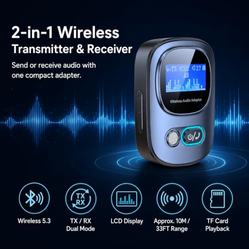 3.5mm Aux Bluetooth Adapter, Car Audio Transmitter and Receivers | Bluetooth Receiver for Home Stereo, Headphones, TV, Support Hands-Free Call, TF Card, Mp3 Player, 10m Transmission Distance