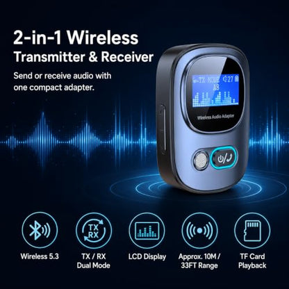 3.5mm Aux Bluetooth Adapter, Car Audio Transmitter and Receivers | Bluetooth Receiver for Home Stereo, Headphones, TV, Support Hands-Free Call, TF Card, Mp3 Player, 10m Transmission Distance