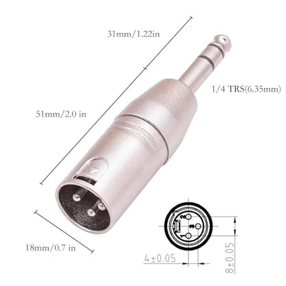 1/4 to XLR Adapter 4 Pack, 1/4" TRS to XLR (2 Pair), 2pcs Male to Male and 2pcs Male to Female, Balanced Quarter Inch 6.35mm Male to XLRMale/Female Adapters for Mixers, Microphones, Amplifiers - style: 1/4" TRS to XLR Adapter 4 Pack