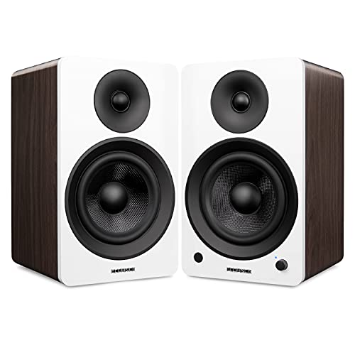 Fluance Ai61 Powered 2-Way 2.0 Stereo Bookshelf Speakers with 6.5" Drivers, 120W Amplifier for Turntable, TV, PC and Bluetooth 5 Wireless Music Streaming - RCA, Optical, USB & Sub Out (White Walnut) - color: White Walnut, size: Without Stand