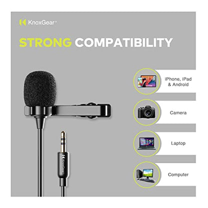 Knox Gear Omnidirectional Lavalier Microphone Multi-Pack | Hands-free clip-on design, works with most cameras and recorders, smartphones may require an adapter, (2 items)