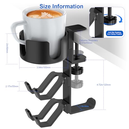 Desk Controller Headphones Holder for Xbox/PS4/PS5, 3-in-1 Desk Cup Holder with 360° Rotating Adjustable Headset Hanger Controller Stand Clamp On Desk Organizer Gaming Accessories for Desk