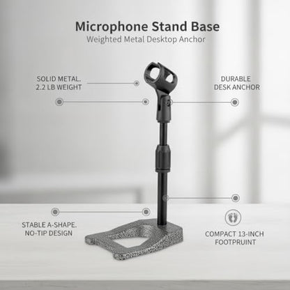 Desktop Microphone Stand Base, Heavy Weighted Metal A-Shape Anchor for Streaming and Recording, Stable 13-Inch Footprint