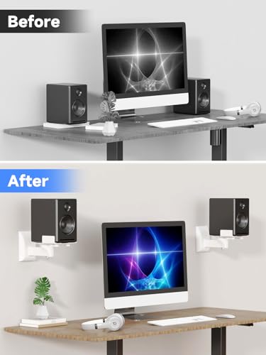 suptek Small Dual Side Clamping Bookshelf Speaker Wall Mounting Bracket for Small Surrounding Sound Speakers, Hold up to 55lbs White SPM201SW - size: Small--white