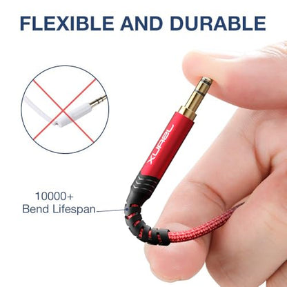 JSAUX 2 Pack AUX Cable 6FT 1.8M Copper Shell Hi-Fi 3.5mm TRS Aux, Cord-Red | 2 Pack AUX Cable, 6FT 1.8M Copper Shell, Hi-Fi Sound, 3.5mm TRS Nylon Braided Cord, for Car Home Stereos Speaker Headphones. - size: 6ft
