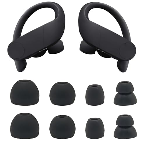 Replacement Eartips Compatible with Powerbeats Pro, Replacement Earbuds Silicone Ear Tips Eargels Set - Small, Medium, Large and Double Flange (4 Pairs) (Black) - color: black