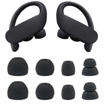 Replacement Eartips Compatible with Powerbeats Pro, Replacement Earbuds Silicone Ear Tips Eargels Set - Small, Medium, Large and Double Flange (4 Pairs) (Black) - color: black