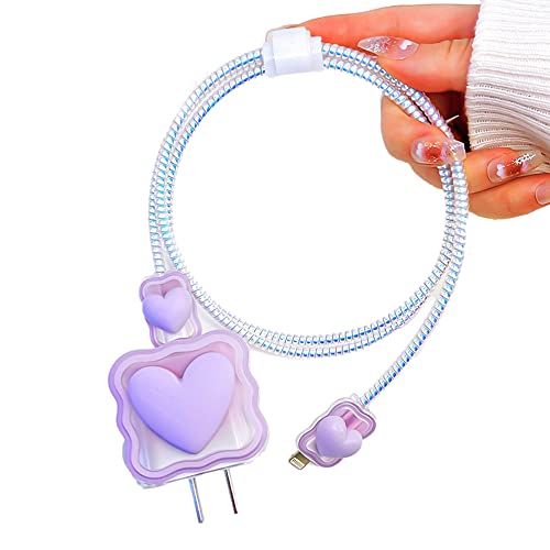 ZOSTLAND 5 in 1 DIY 18W 20W Heart Shape Protector Data Cable USB Charger Line Earphone Wire Saver Organizer Compatible with iPhone 11 12 13 14 15 Pro Max - color: Love Purple