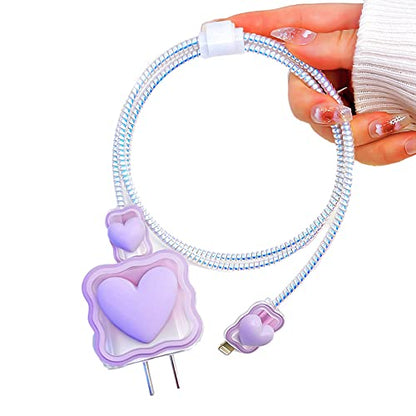 ZOSTLAND 5 in 1 DIY 18W 20W Heart Shape Protector Data Cable USB Charger Line Earphone Wire Saver Organizer Compatible with iPhone 11 12 13 14 15 Pro Max - color: Love Purple