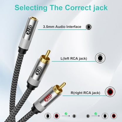 EMK 3.5mm Female to 2RCA Male Jack Stereo Audio Cable RCA to Aux Cable Gold Plated RCA Y Splitter for Smartphone,MP3,Tablets,HiFi Stereo System 3Ft/1M - color: 3.5mm Female to 2 RCA Male Silver, size: 3 Ft/1M, style: 3.5mm to 2RCA