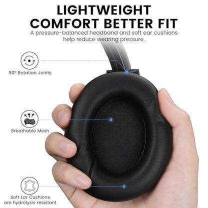 1Mii Y8+ Noise Cancelling Headphones Bluetooth 6.0 Over-Ear Wireless, Black | Hybrid ANC, 100 hrs Playtime, Comfortable, LDAC Hi-Res Audio, Deep Bass, Custom EQ via APP for Airplane & Travel