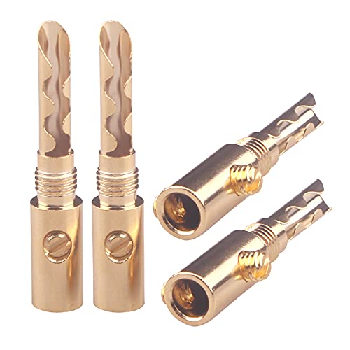 Banana Plugs 2Pairs(4pcs) Pure Copper Gold-Plated BFA Banana Plugs Connectors for Speaker Wires 4mm for HiFi Speaker Cable Wire