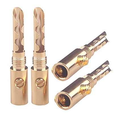 Banana Plugs 2Pairs(4pcs) Pure Copper Gold-Plated BFA Banana Plugs Connectors for Speaker Wires 4mm for HiFi Speaker Cable Wire