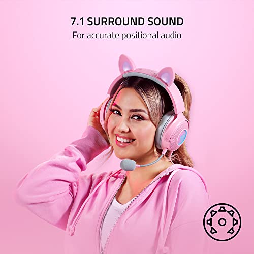Razer Kraken Kitty V2 Pro Wired RGB Headset: Interchangeable Ears (Kitty, Bear, Bunny) - Stream Reactive Lighting - Detachable HyperClear Cardioid Mic - 50mm Drivers - 7.1 Surround Sound - Quartz Pink - color: Quartz Pink