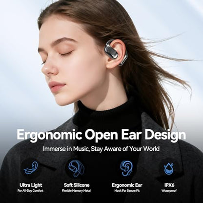 Open Ear Headphones Bluetooth Wireless Over Ear Earbuds(Black) | Ergonomic Earhook Ear Buds,Led Power Display,48h Playtime,Ipx6 Waterproof Comfortable for Workout,Cycling,Running - color: blcak