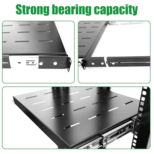 GlobalRack 1U Sliding Shelf,14-22" Adjustable, Double-Sided, Soft-Close - size: 350